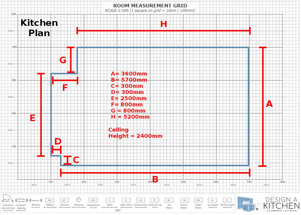 how-to-measure-a-room - Kitchen Outline